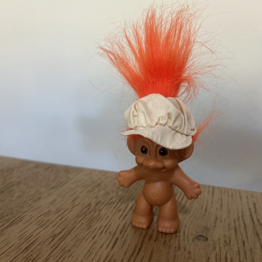 Vintage 1990s Russ Troll Doll Bonnet Orange Hair 3"